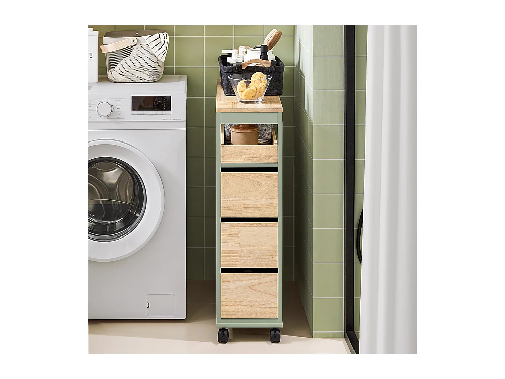 SoBuy Smalle badkameropberger op wielen, toiletrolhouder, compacte toiletkast, veelzijdige opbergruimte met 1 uitneembare lade en 3 lades, 65x24x82cm, BZR54-GR
