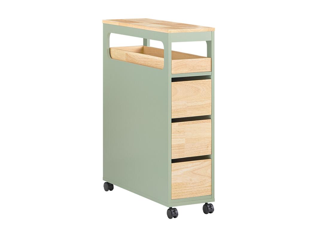 SoBuy Smalle badkameropberger op wielen, toiletrolhouder, compacte toiletkast, veelzijdige opbergruimte met 1 uitneembare lade en 3 lades, 65x24x82cm, BZR54-GR