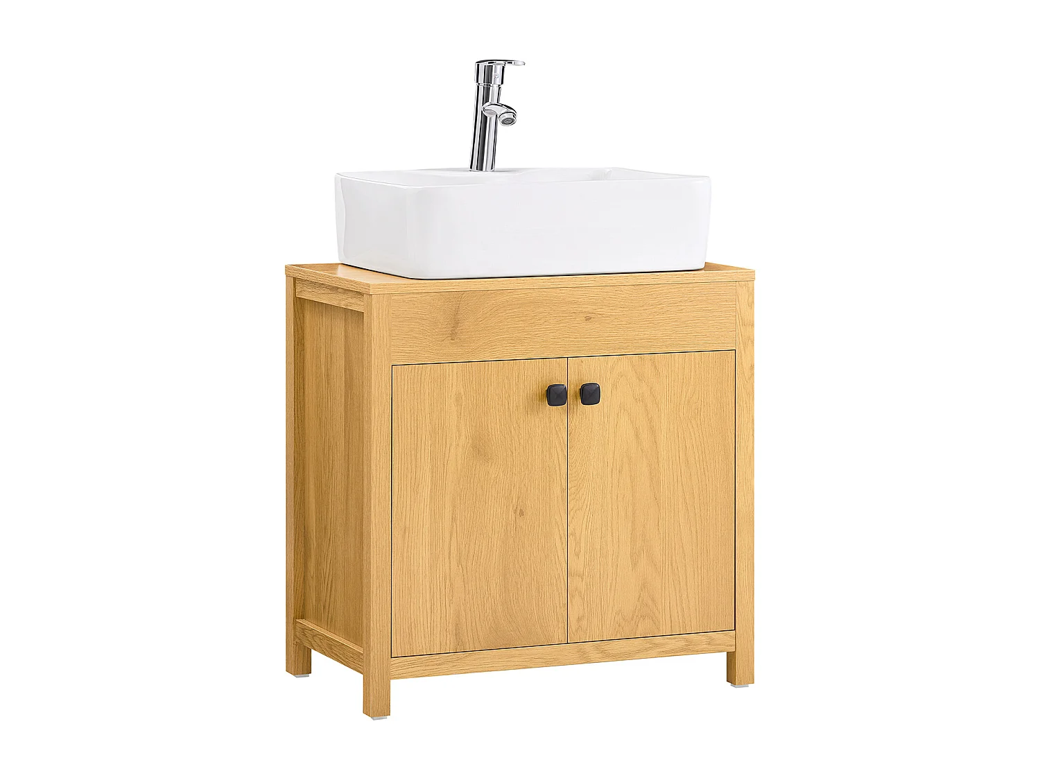 SoBuy BZR98-SN Meuble sous-Lavabo, Meuble sous-Vasque à 2 étages réglable et 2 Portes, Meuble de Rangement de Salle de Bain