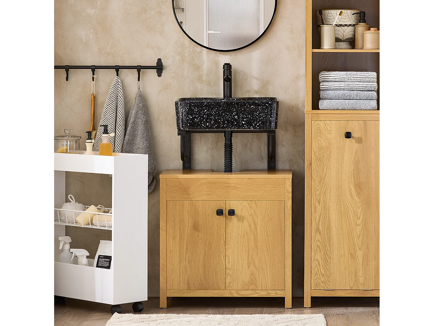 SoBuy BZR98-SN Meuble sous-Lavabo, Meuble sous-Vasque à 2 étages réglable et 2 Portes, Meuble de Rangement de Salle de Bain