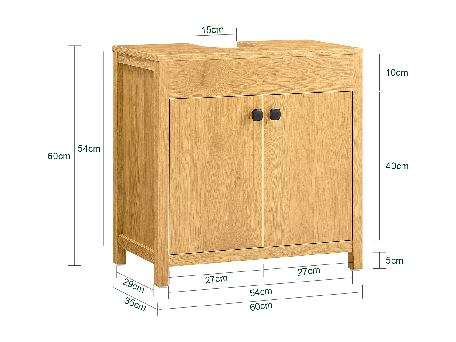SoBuy BZR98-SN Meuble sous-Lavabo, Meuble sous-Vasque à 2 étages réglable et 2 Portes, Meuble de Rangement de Salle de Bain