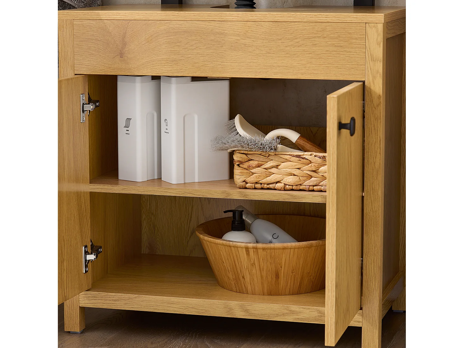 SoBuy BZR98-SN Meuble sous-Lavabo, Meuble sous-Vasque à 2 étages réglable et 2 Portes, Meuble de Rangement de Salle de Bain