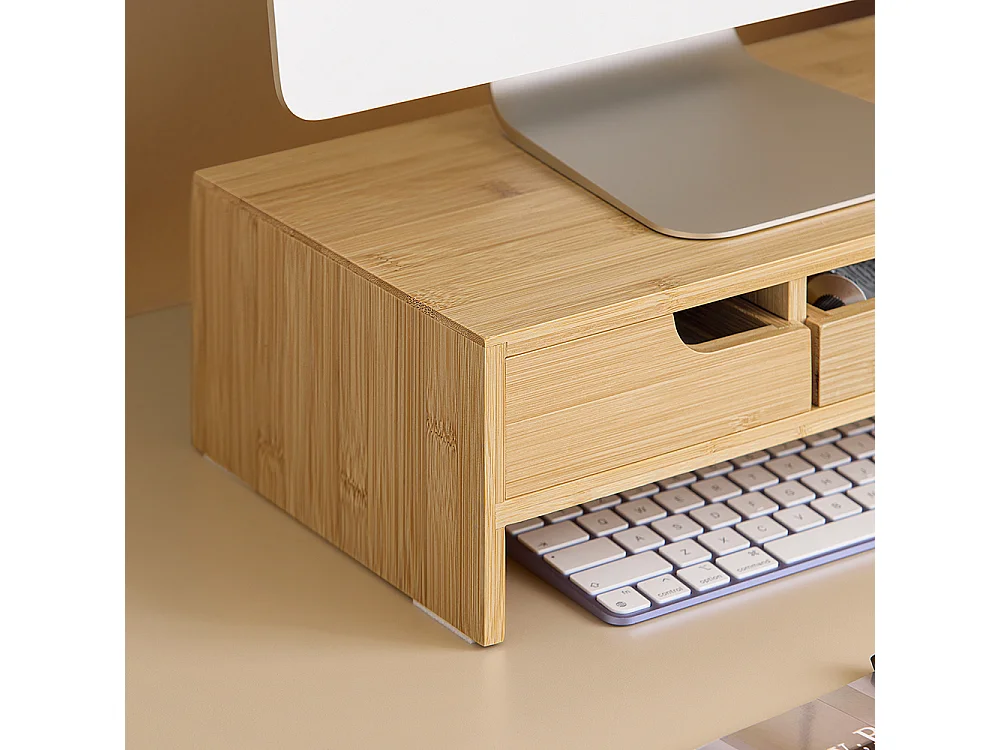 SoBuy Screen Riser Ergonomic Screen Monitor Stand Support for Universal Computer Screen, Laptop or TV Screen, 2 Drawers, 60x22x12cm, BBF12-N