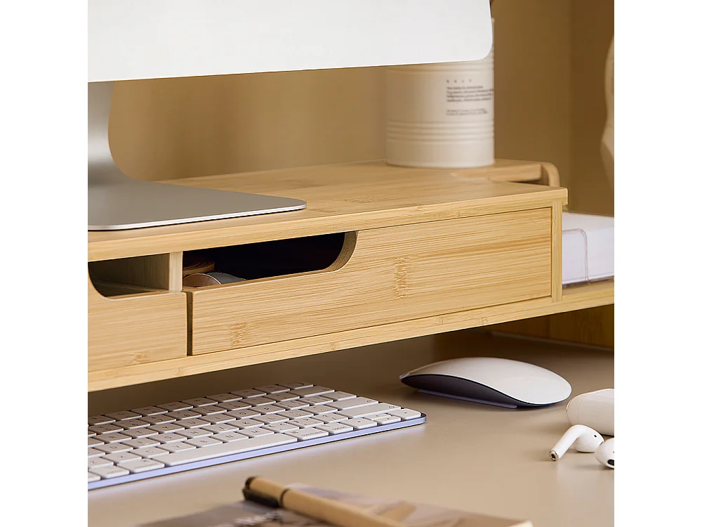 SoBuy BBF12-N Réhausseur d'écran Support de moniteur écran ergonomique Support pour écran d'ordinateur universal, 2 tiroirs