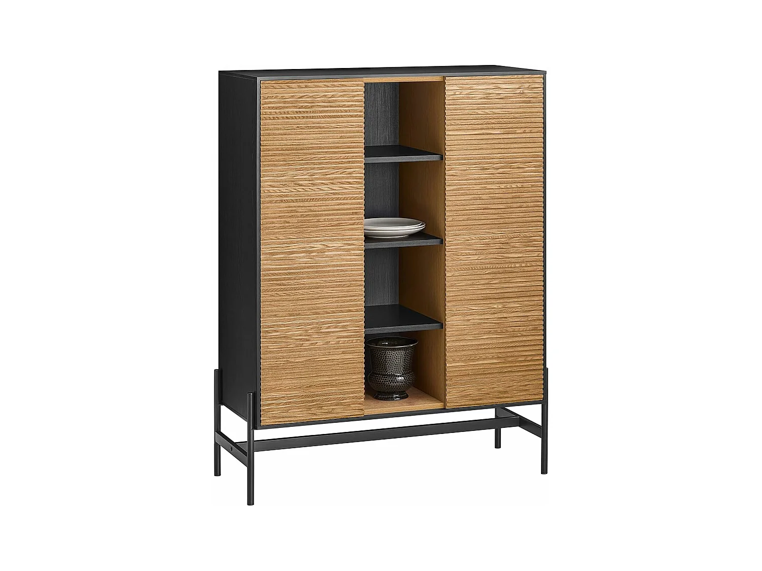 SoBuy HFSB04-SCH Buffet Commode Armoire de Rangement 92 x 40 x 119 cm, Noir Naturel
