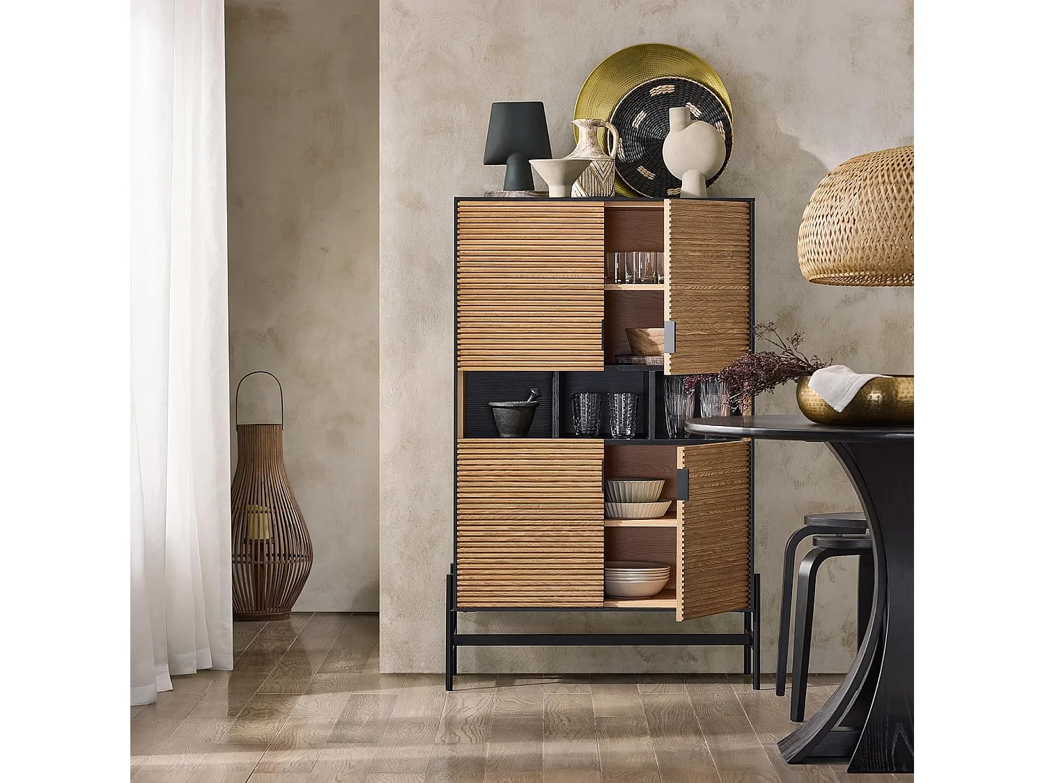 SoBuy HFSB03-SCH Buffet de Cuisine, Armoire de Cuisine, Vaisselier Cuisine, avec 3 Compartiments Ouverts, 84 x 40 x 132 cm