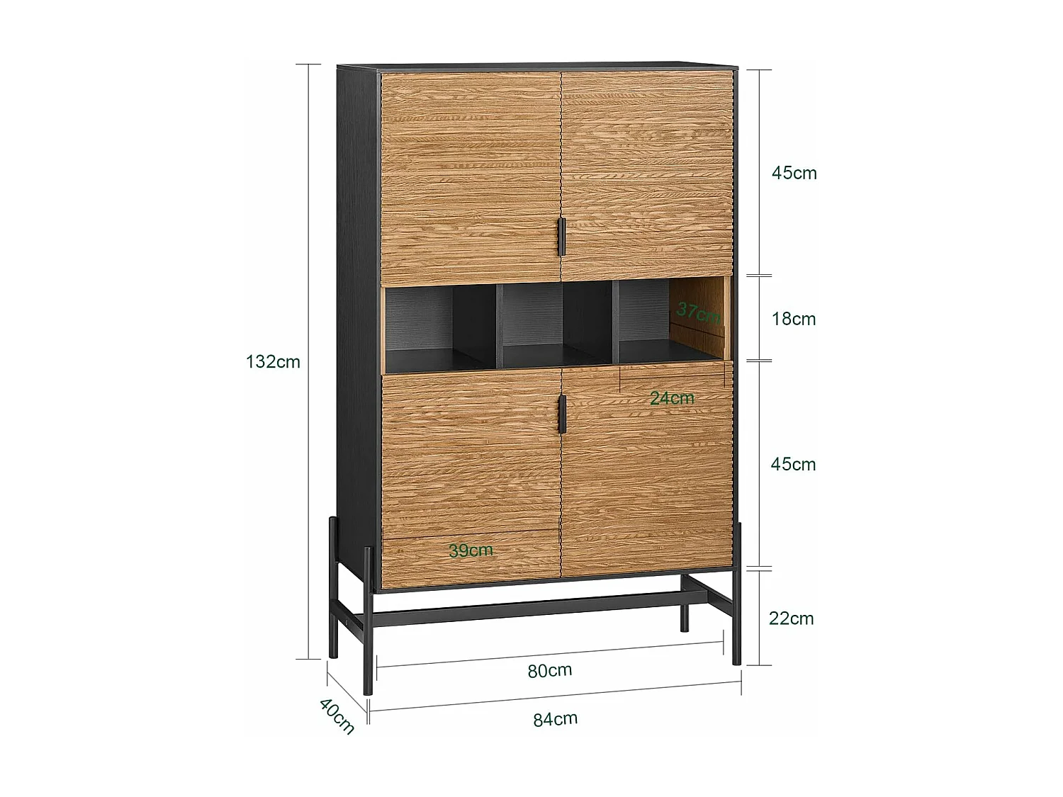 SoBuy HFSB03-SCH Buffet de Cuisine, Armoire de Cuisine, Vaisselier Cuisine, avec 3 Compartiments Ouverts, 84 x 40 x 132 cm