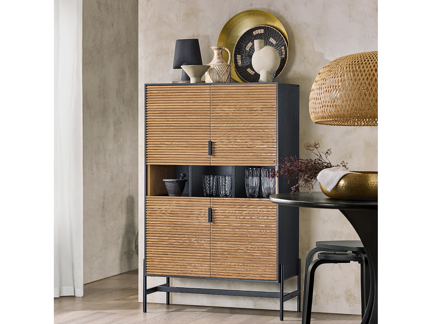 SoBuy HFSB03-SCH Buffet de Cuisine, Armoire de Cuisine, Vaisselier Cuisine, avec 3 Compartiments Ouverts, 84 x 40 x 132 cm