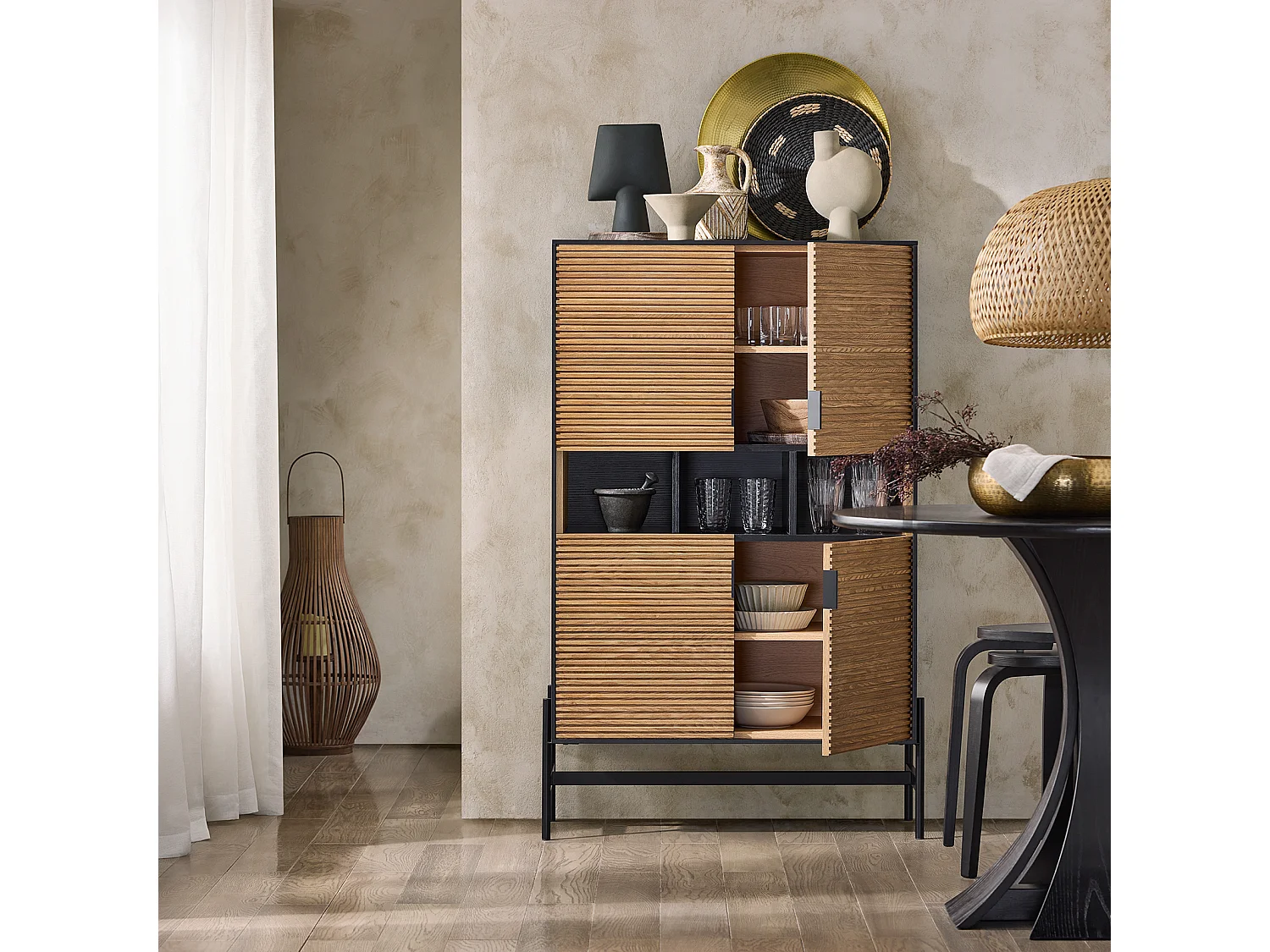 SoBuy HFSB03-SCH Buffet de Cuisine, Armoire de Cuisine, Vaisselier Cuisine, avec 3 Compartiments Ouverts, 84 x 40 x 132 cm