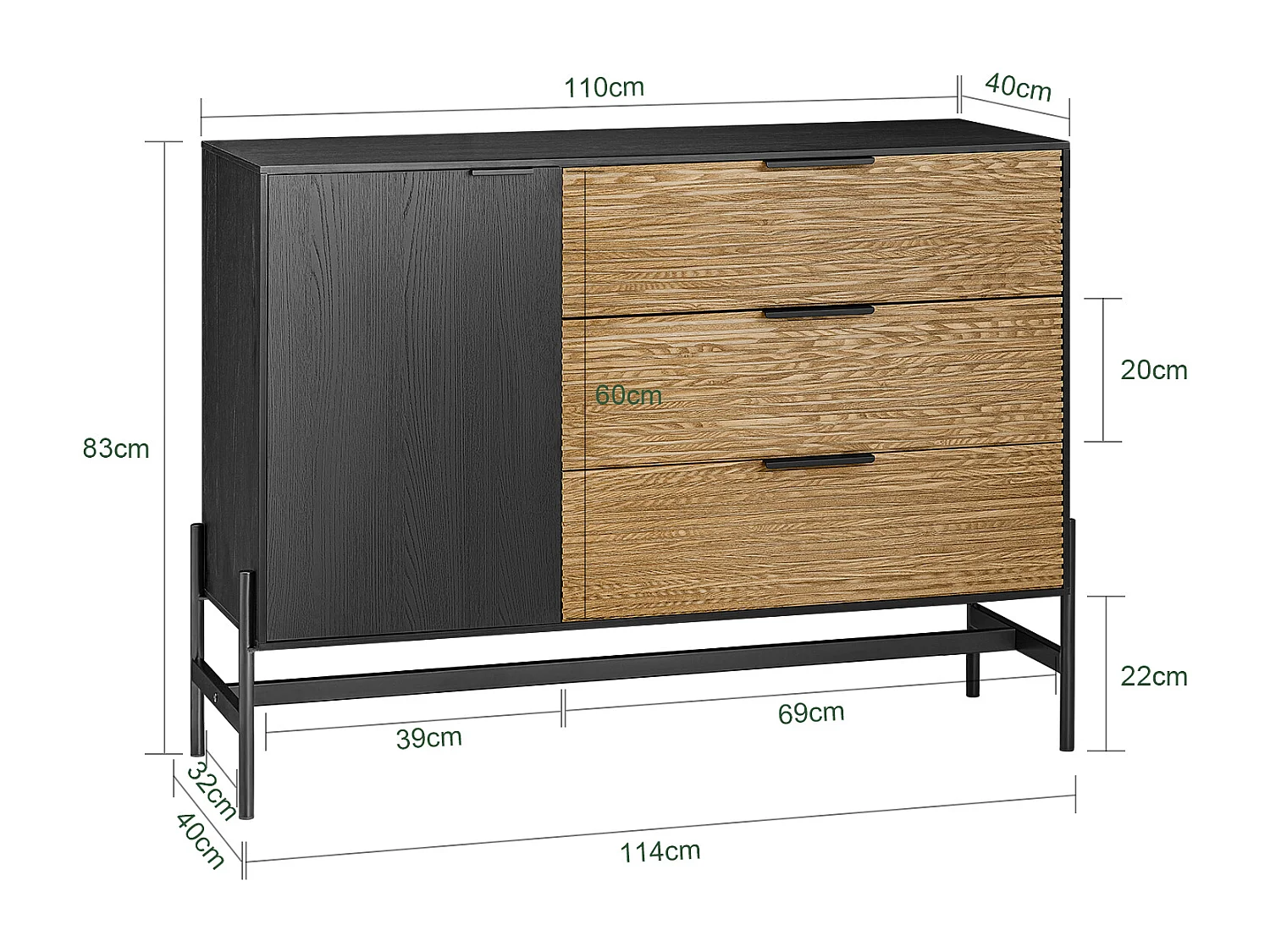 Kredens z 1 drzwiami i 3 szufladami HFSB02-SCH