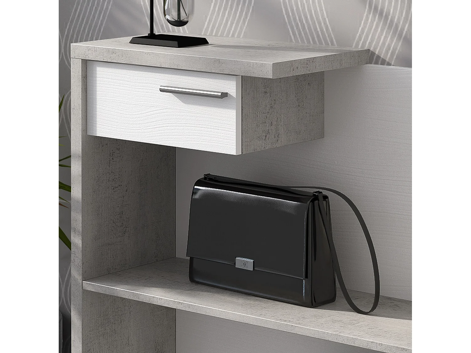 Mueble recibidor moderno con espejo y cajones Most Cement