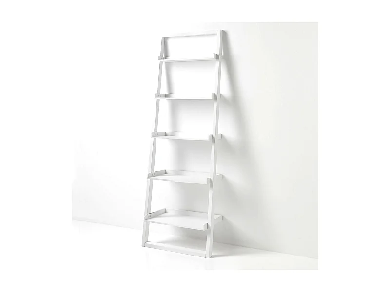 Libreria da parete bianca moderna a scala con 5 ripiani h193cm Peoria