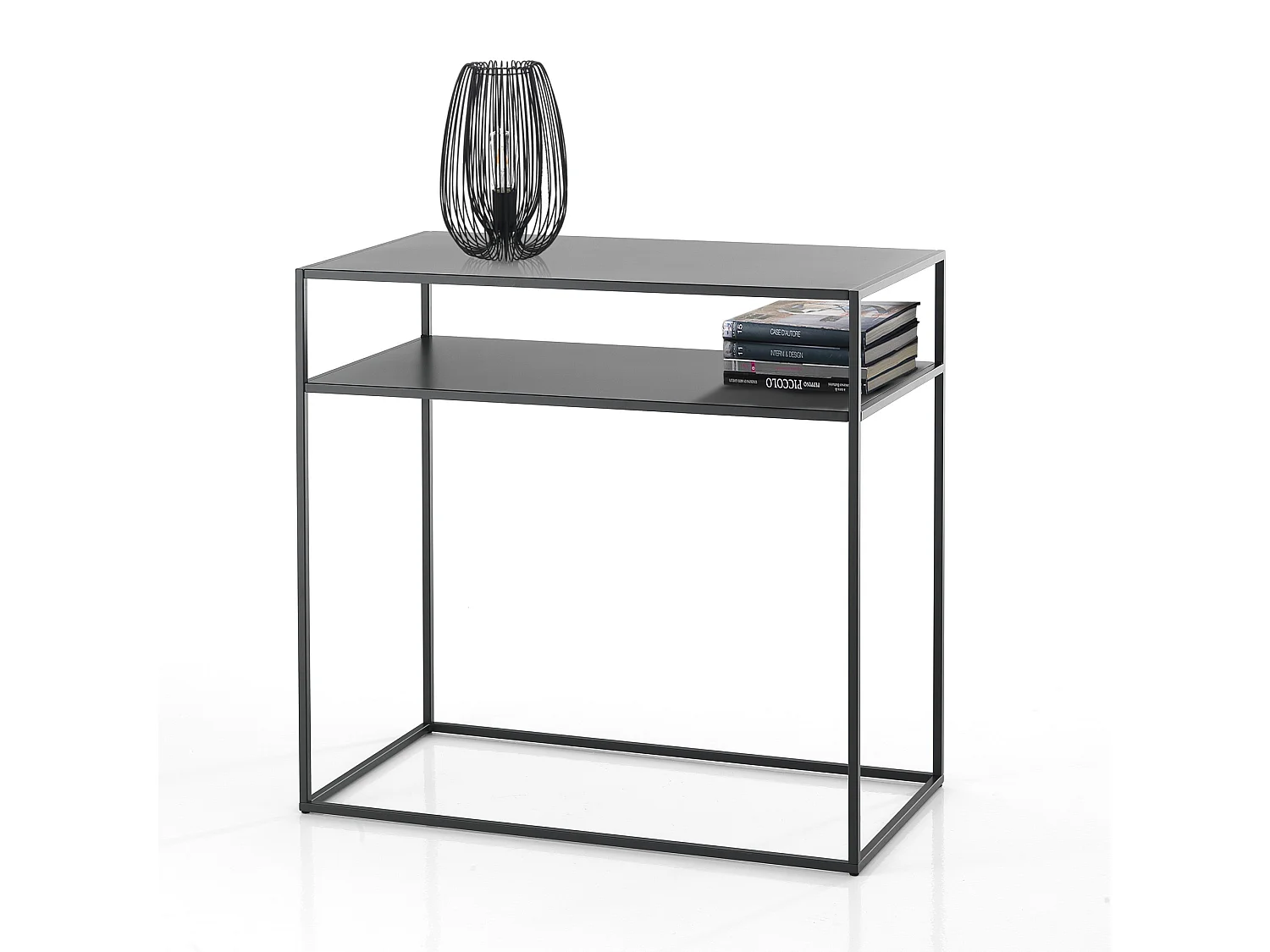 Consolle da ingresso moderna 80x40 cm con 2 ripiani in metallo antracite Omaha