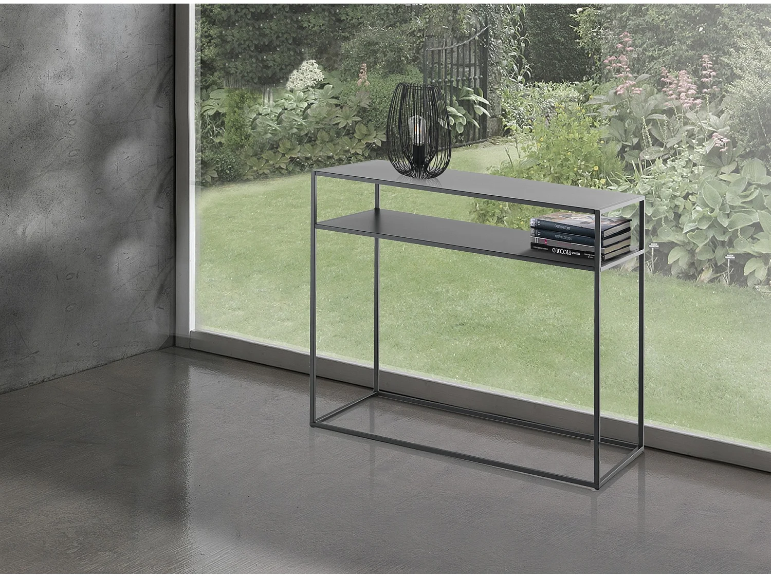 Consolle da ingresso moderna 80x40 cm con 2 ripiani in metallo antracite Omaha