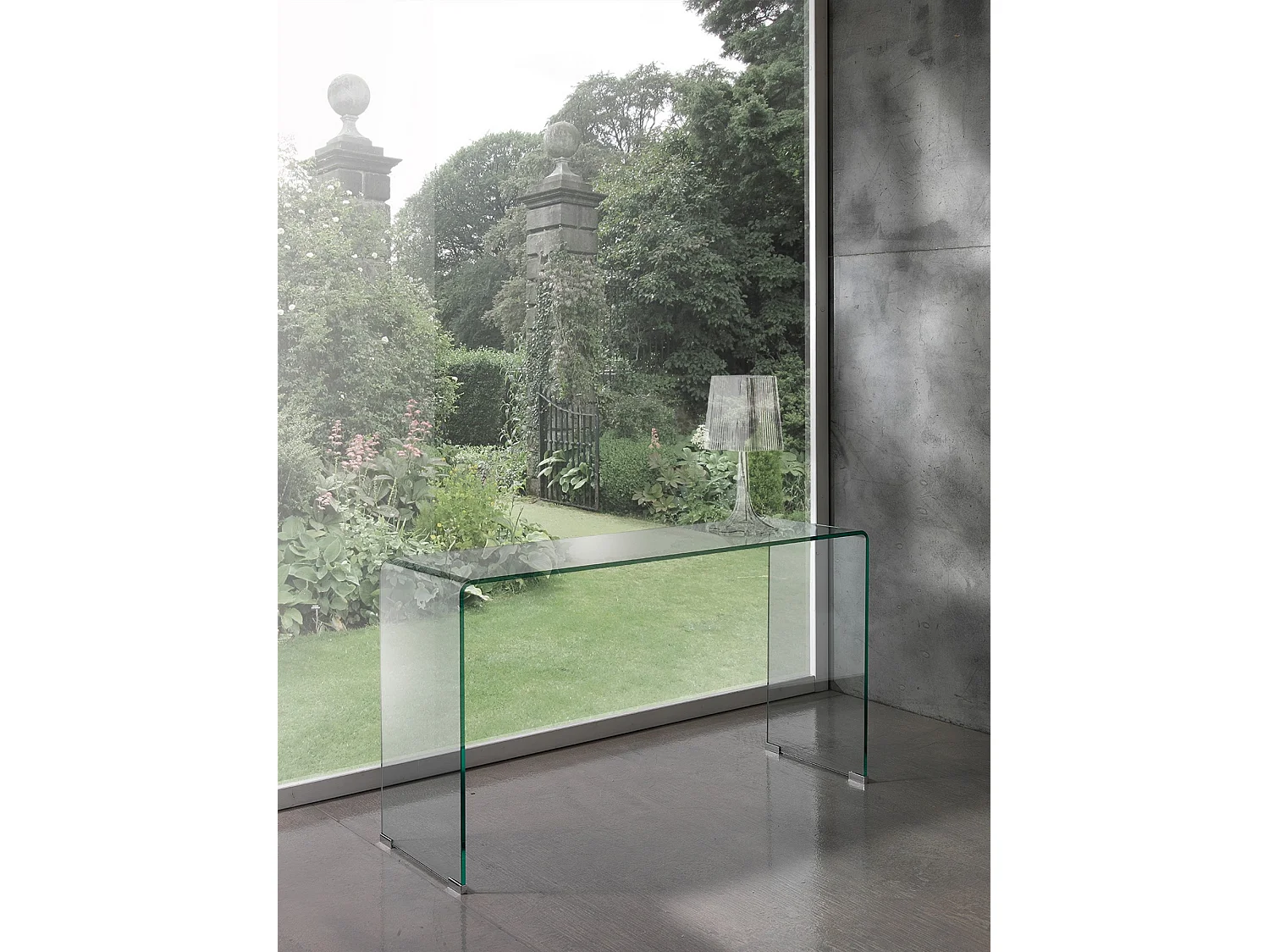 Consola de vidrio curvado transparente para entrada y sala Mesa