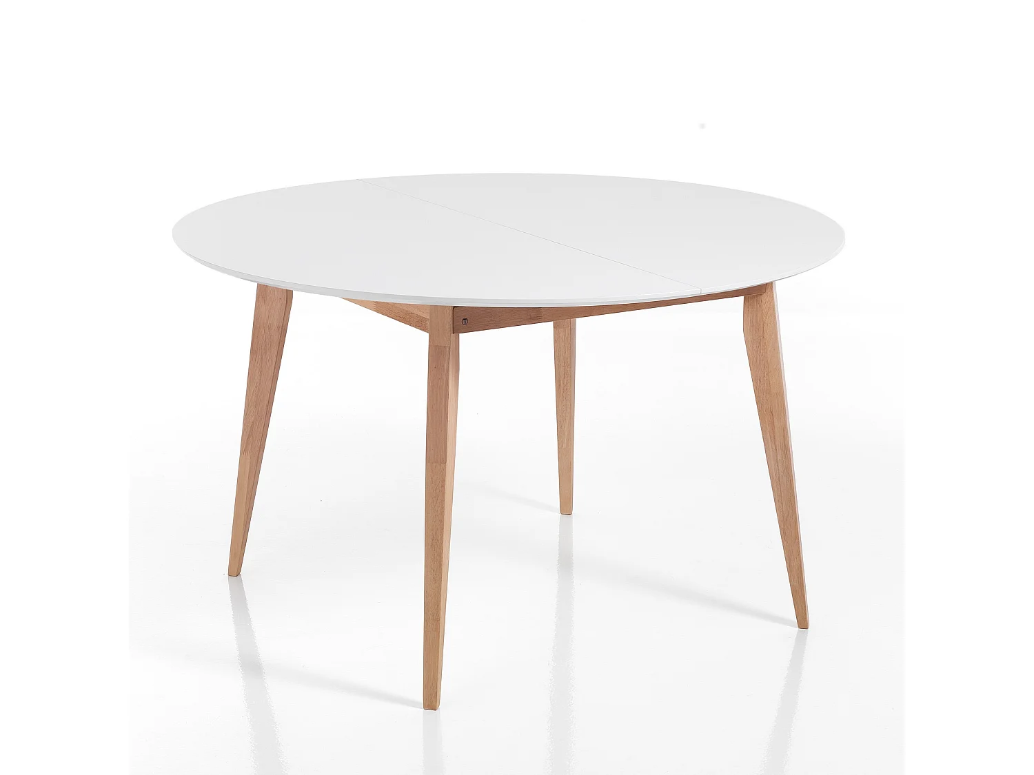 Ausziehbarer runder Tisch weiß, Eichenbeine 120-160cm Provy