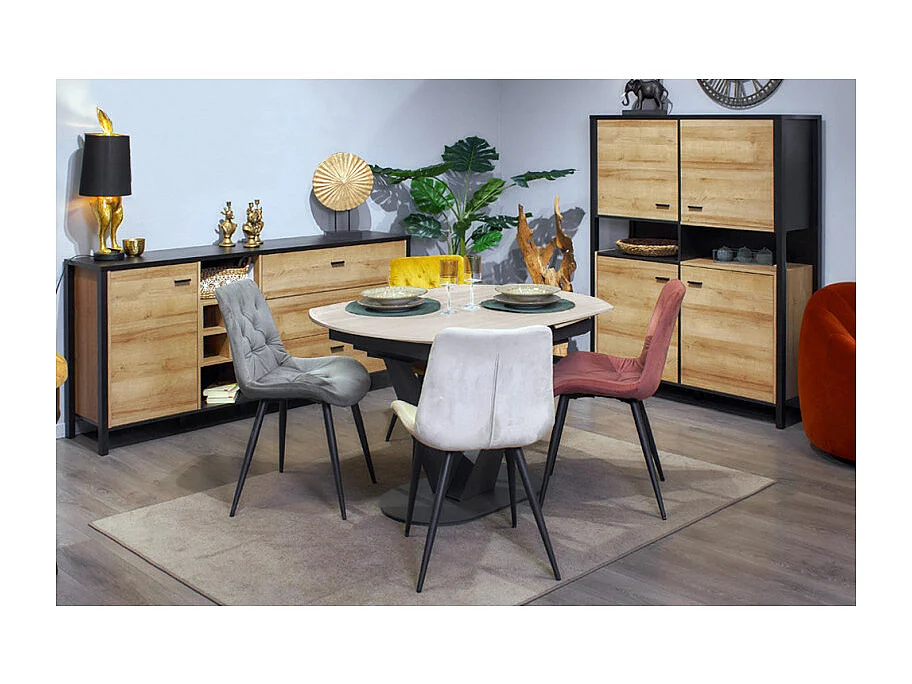 Table extensible ovale 120 à 180 cm céramique effet bois - MARSHALL