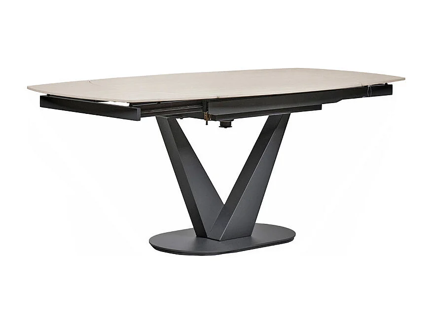 Table extensible ovale 120 à 180 cm céramique beige - MARSHALL