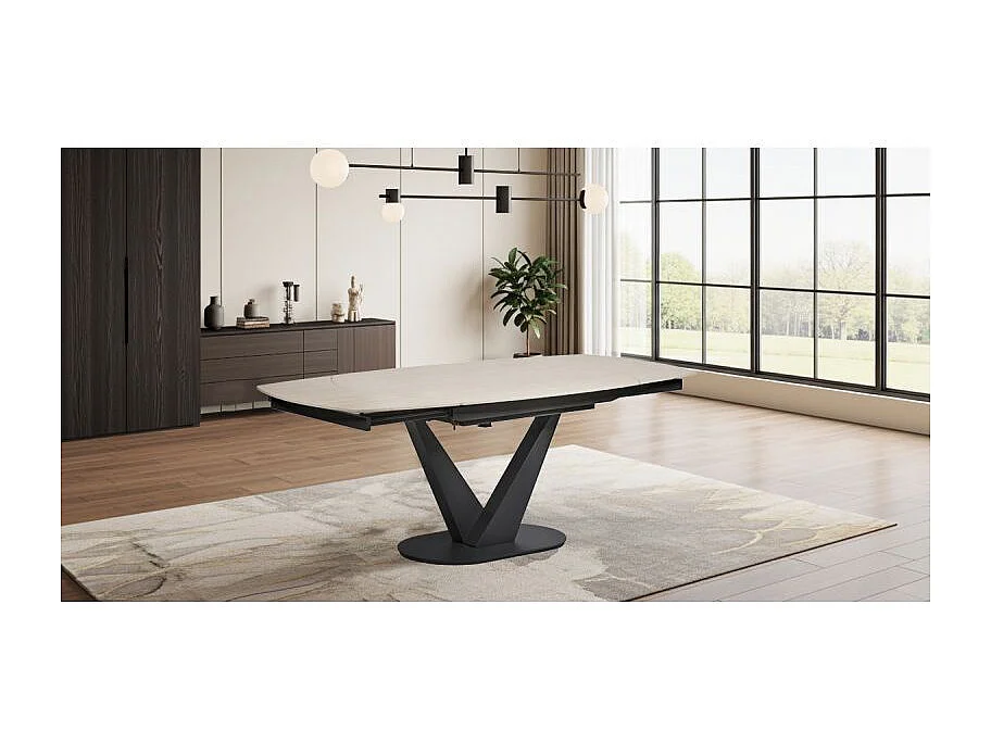 Table extensible ovale 120 à 180 cm céramique beige - MARSHALL