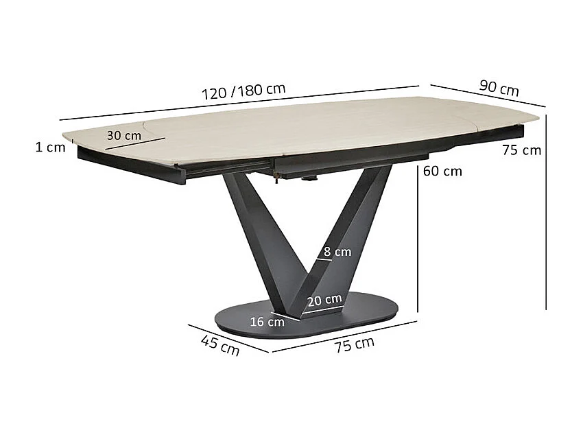 Table extensible ovale 120 à 180 cm céramique beige - MARSHALL