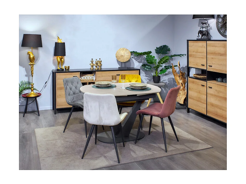 Table extensible ovale 120 à 180 cm céramique beige - MARSHALL