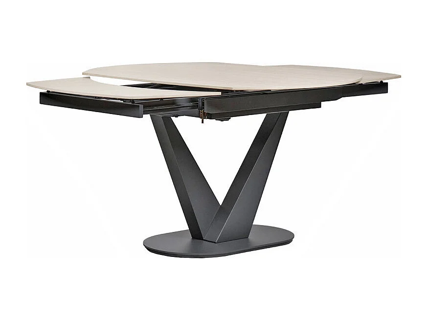 Table extensible ovale 120 à 180 cm céramique beige - MARSHALL