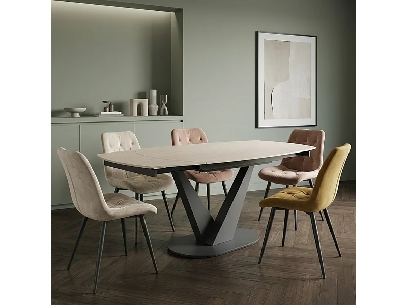 Table extensible ovale 120 à 180 cm céramique beige - MARSHALL