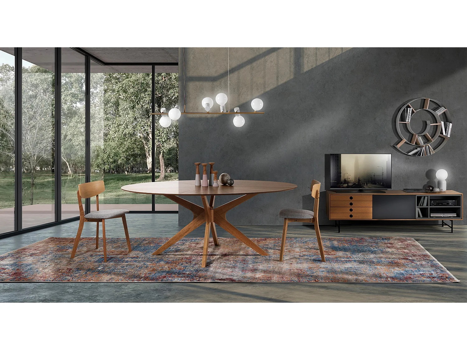 Mesa de comedor ovalada de diseño en madera maciza 110x190 cm Leon - Roble