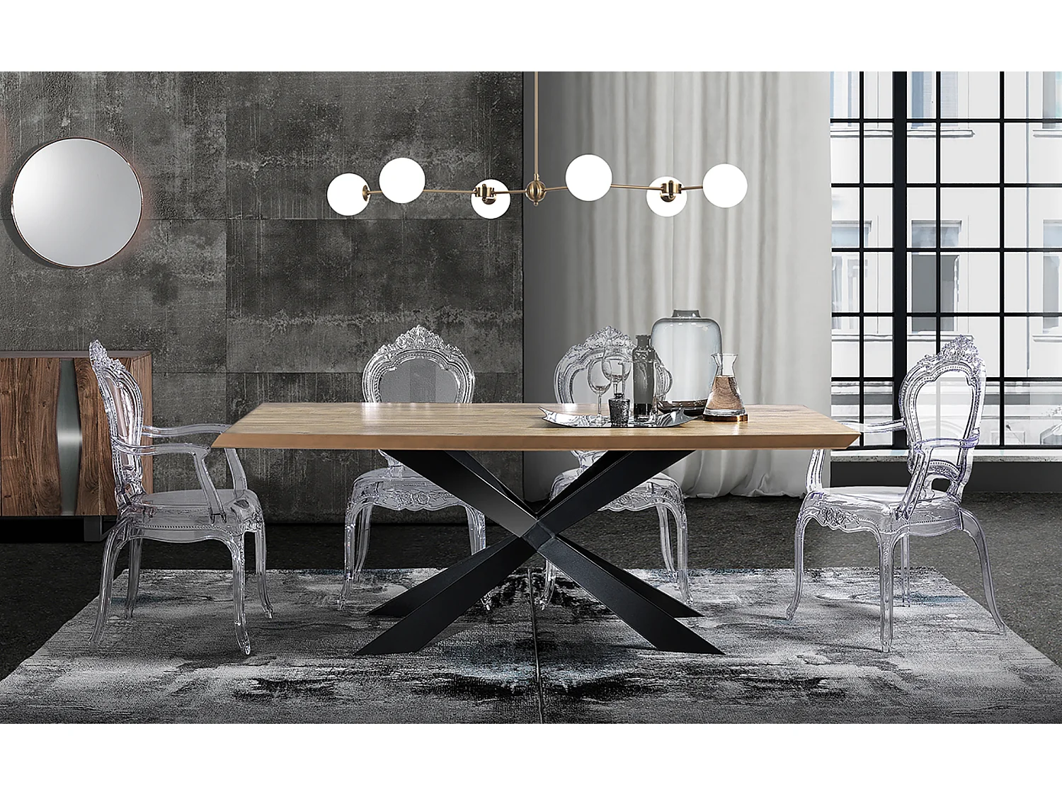 Mesa de comedor madera y metal 8 plazas diseño industrial Pulse