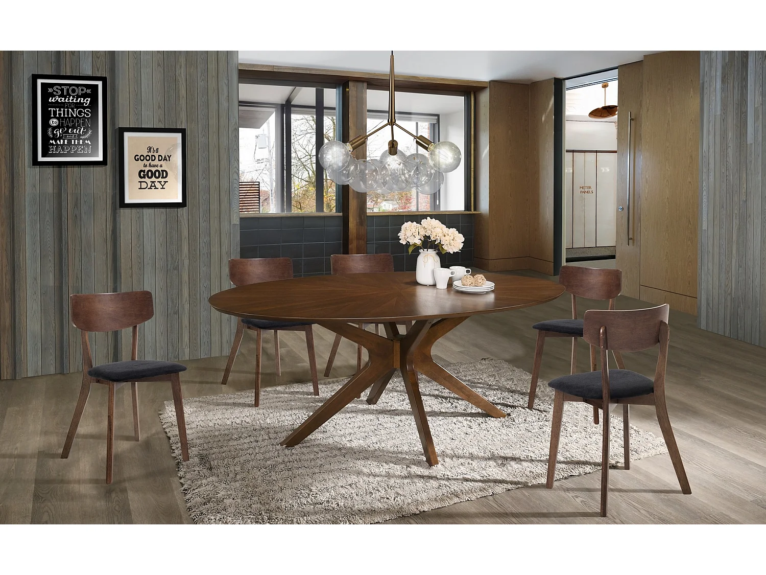 Mesa de comedor ovalada de diseño en madera maciza 110x190 cm Leon - Nogal