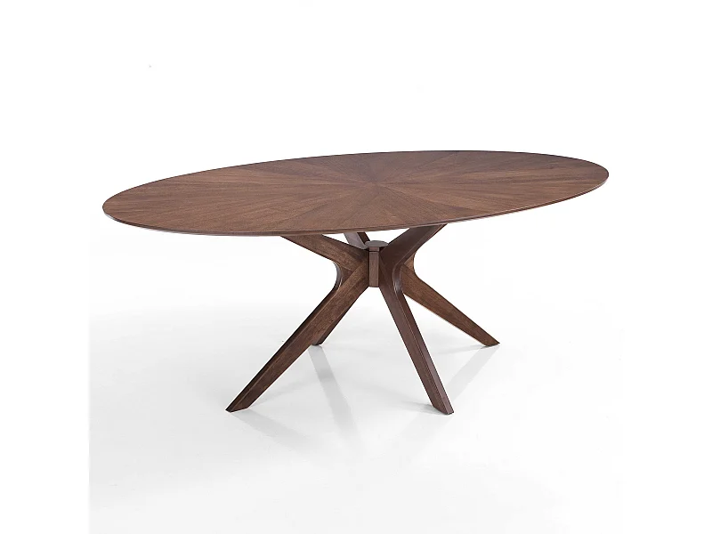 Mesa de comedor ovalada de diseño en madera maciza 110x190 cm Leon - Nogal