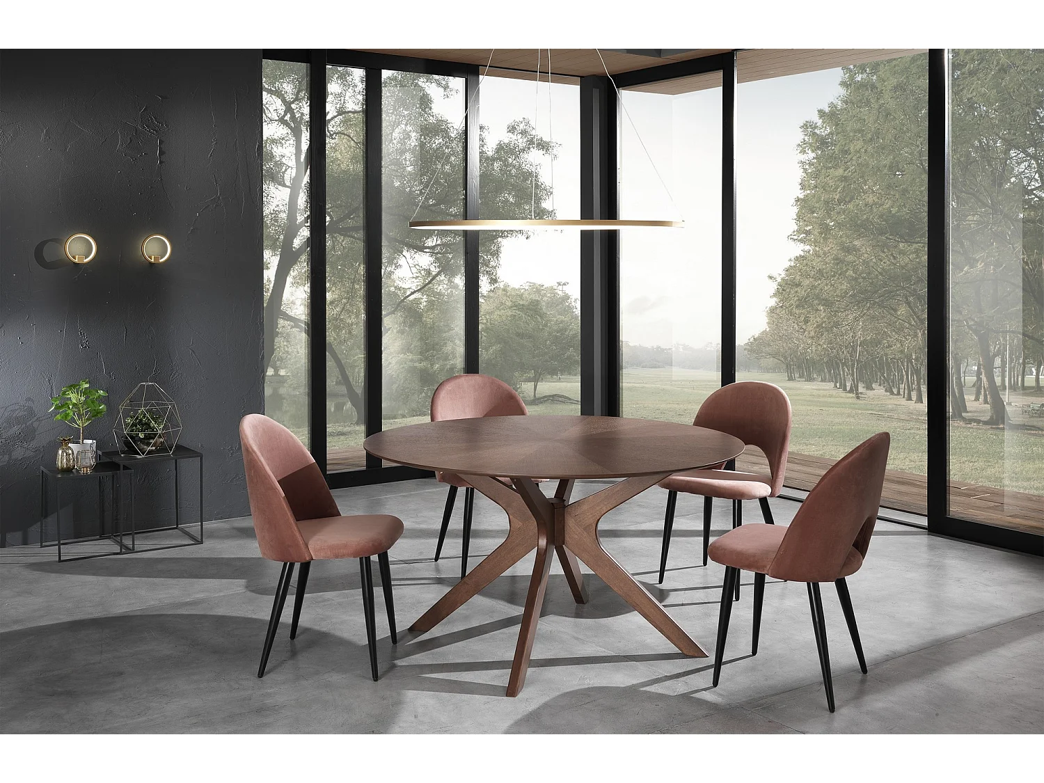 Tavolo rotondo in legno noce per sala da pranzo 137x75cm Leon