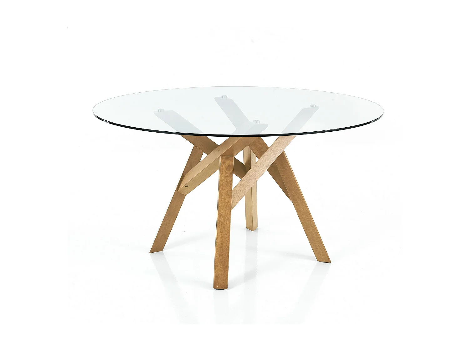 Mesa redonda de vidrio y madera maciza de roble para comedor Pitt