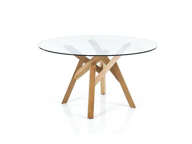 Tavolo rotondo vetro e legno massello rovere da pranzo Pitt