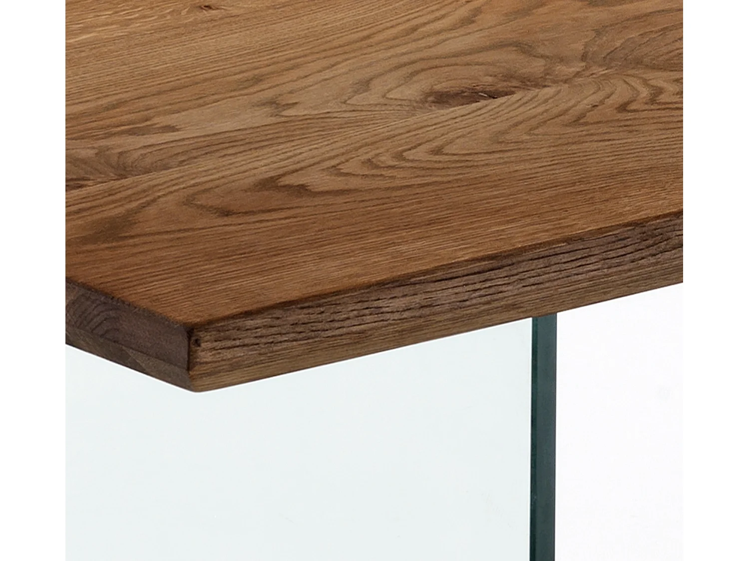 Mesa de madera maciza de roble con patas de vidrio templado 180x90cm Wander