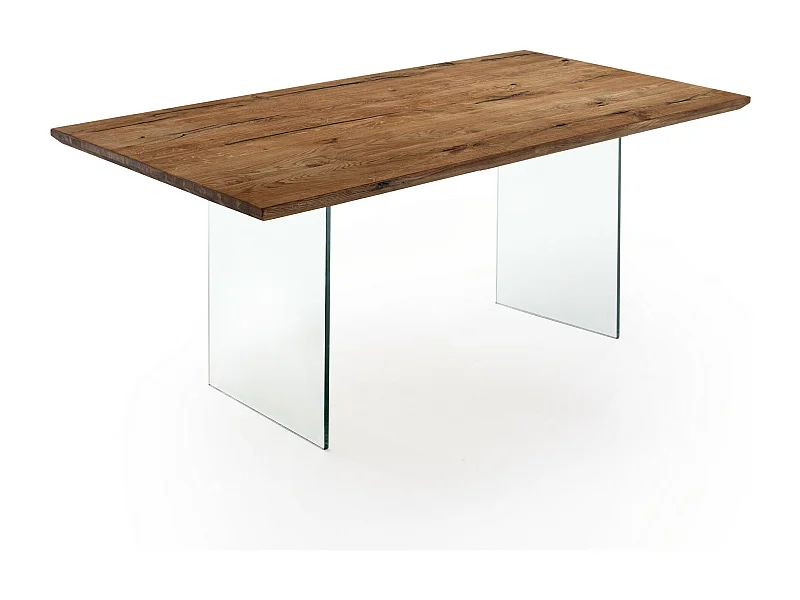 Mesa de madera maciza de roble con patas de vidrio templado 180x90cm Wander