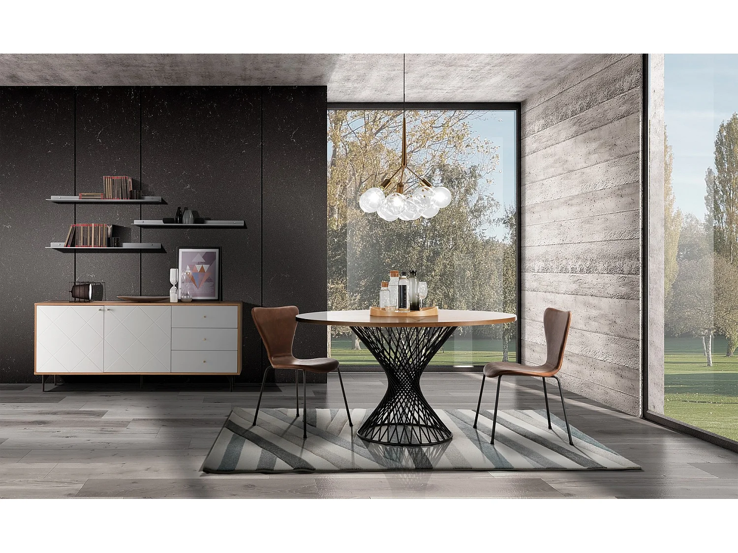 Tavolo rotondo da pranzo in legno e metallo moderno Joyce