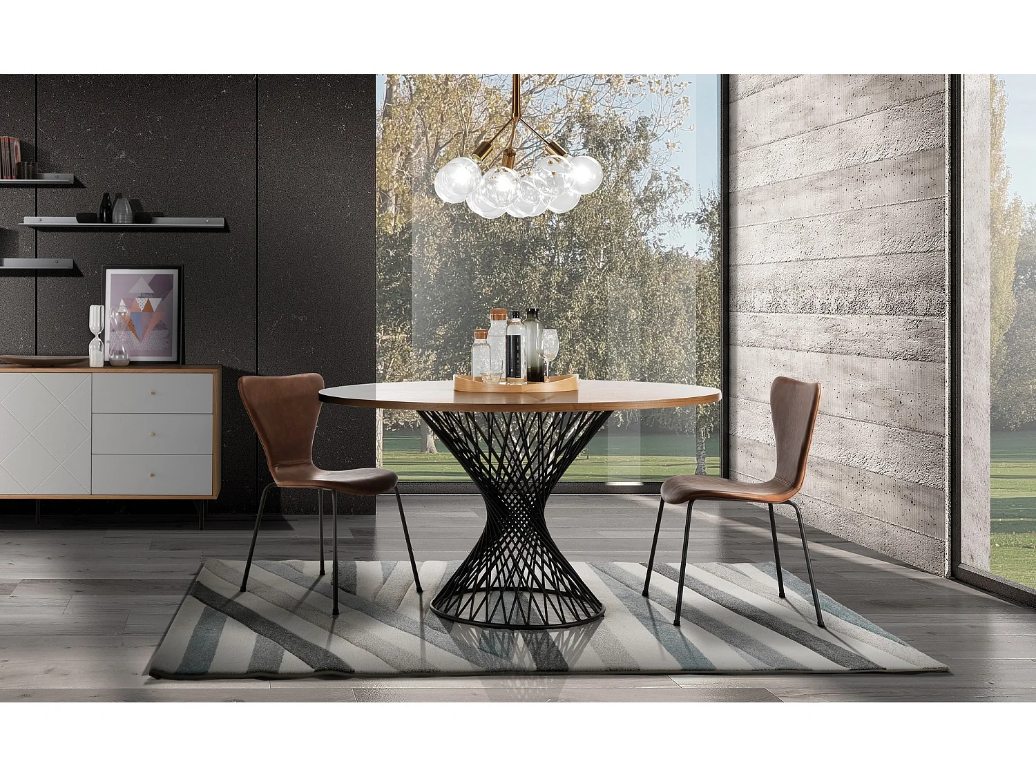 Tavolo rotondo da pranzo in legno e metallo moderno Joyce