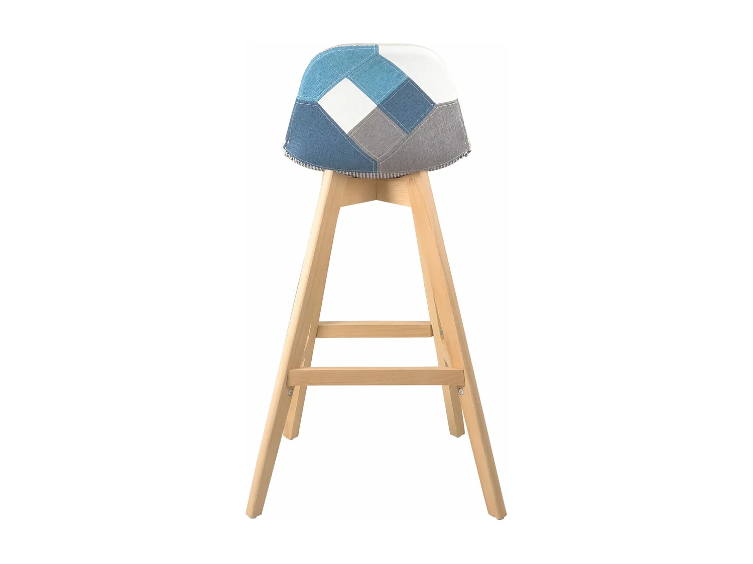 Lot 2 chaises de bar scandinaves hauteur 67cm siège patchwork tissu pieds bois clair MALI (bleu)