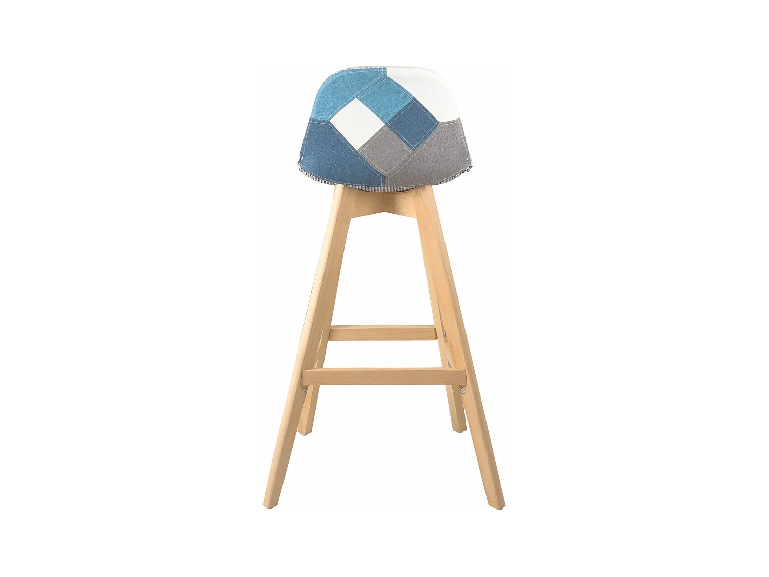 Lot 2 chaises de bar scandinaves hauteur 67cm siège patchwork tissu pieds bois clair MALI (bleu)