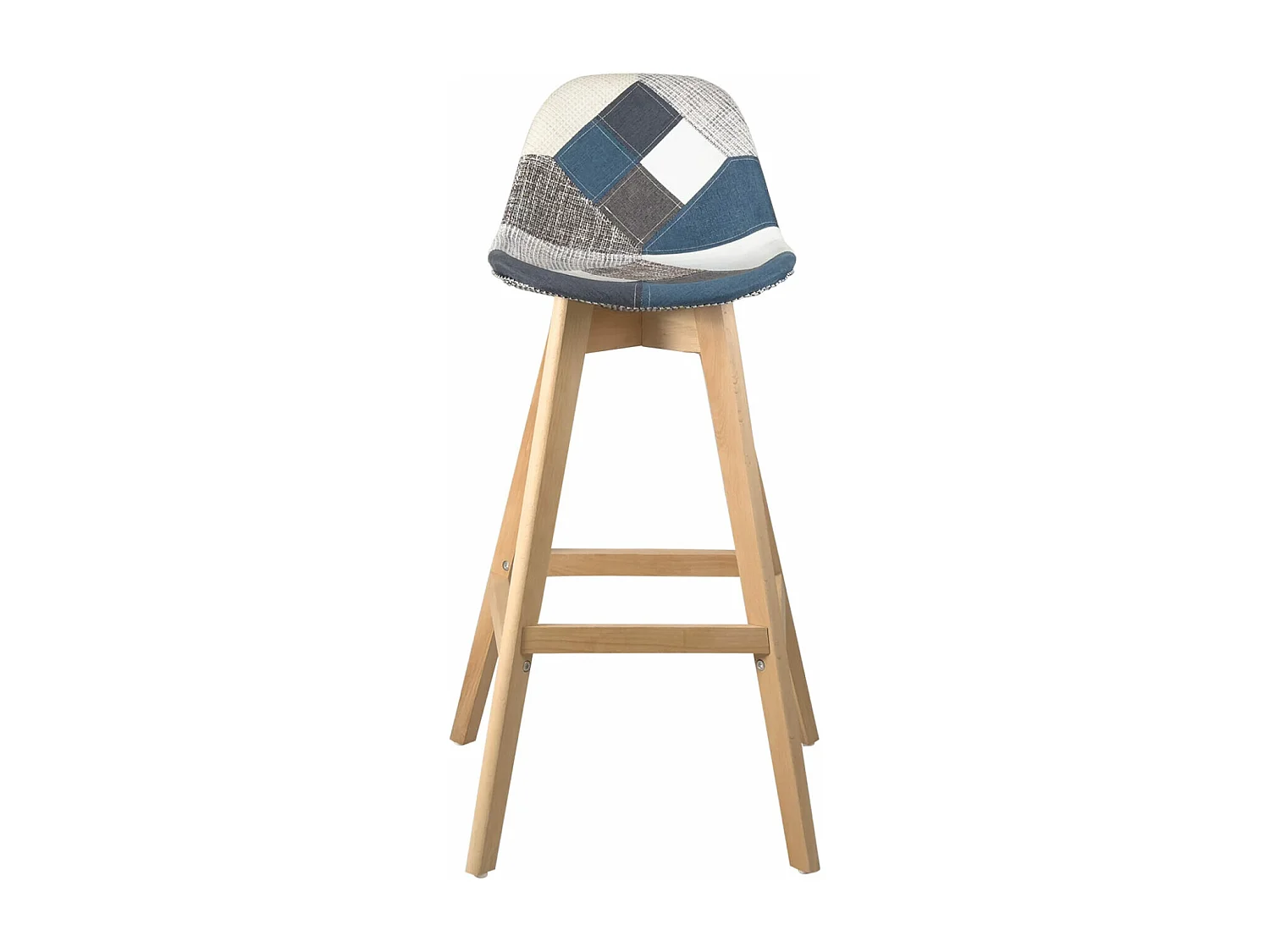 Lot 2 chaises de bar scandinaves hauteur 67cm siège patchwork tissu pieds bois clair MALI (bleu)