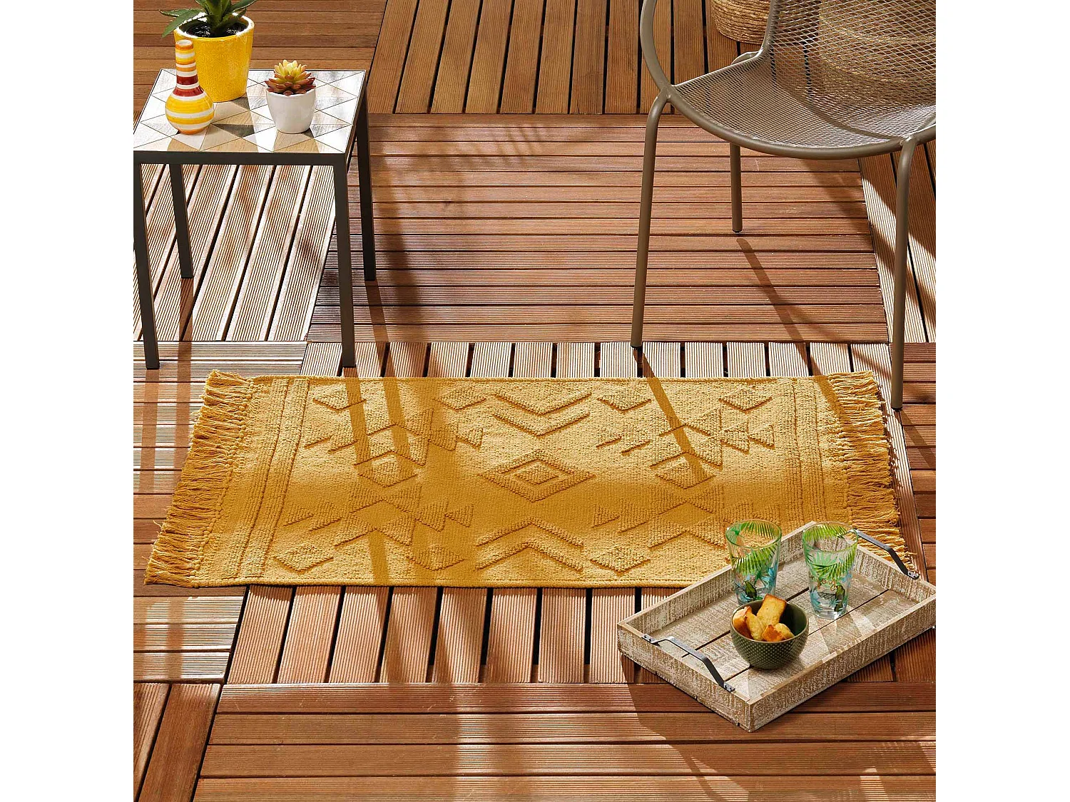 Tapis Déco à Franges "Cilaos" 60x90cm Safran