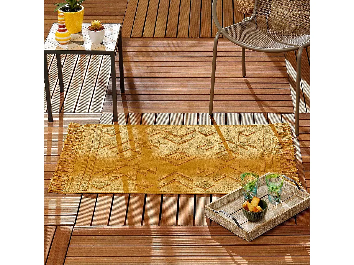 Tapis Déco à Franges "Cilaos" 60x90cm Safran