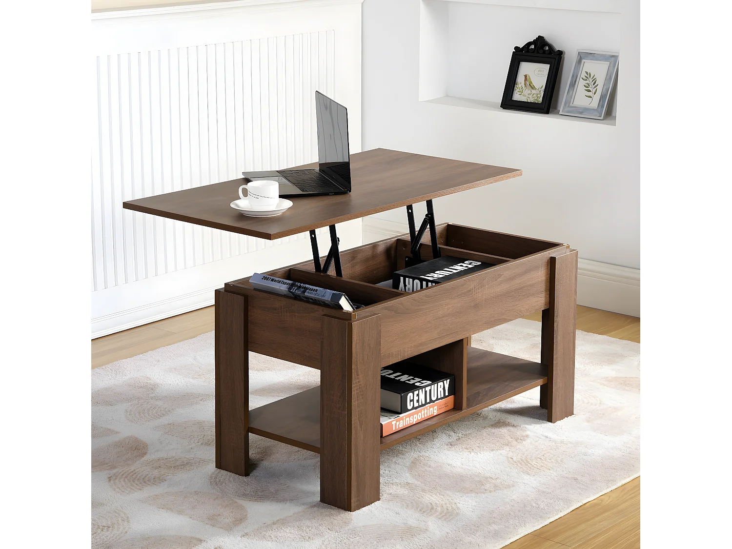 URBAN MEUBLE Table basse avec plateau relevable effet bois et marron 96*50CM