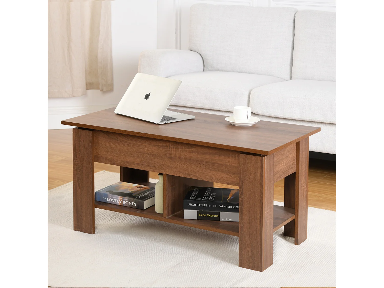 URBAN MEUBLE Table basse avec plateau relevable effet bois et marron 96*50CM
