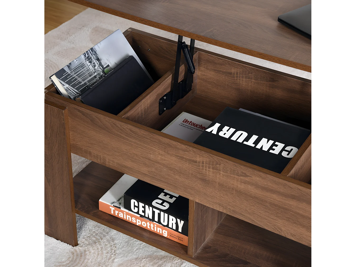 URBAN MEUBLE Table basse avec plateau relevable effet bois et marron 96*50CM