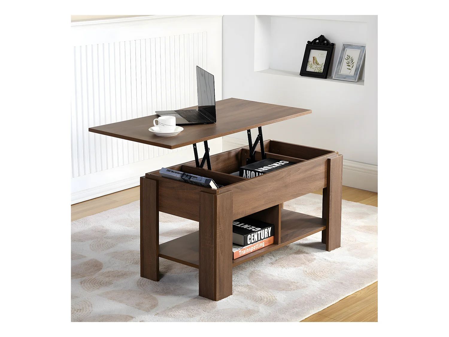 URBAN MEUBLE Table basse avec plateau relevable effet bois et marron 96*50CM