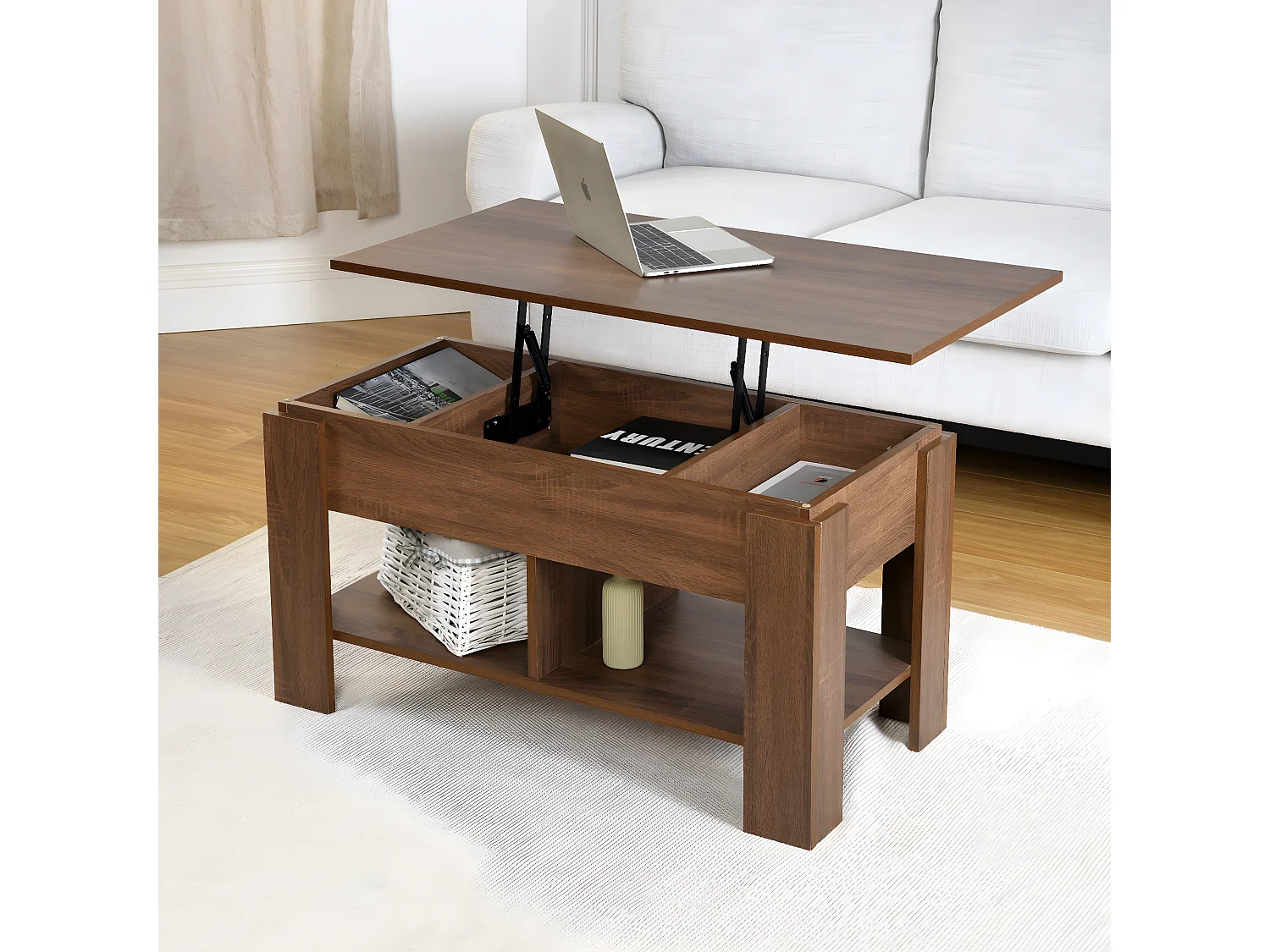 URBAN MEUBLE Table basse avec plateau relevable effet bois et marron 96*50CM