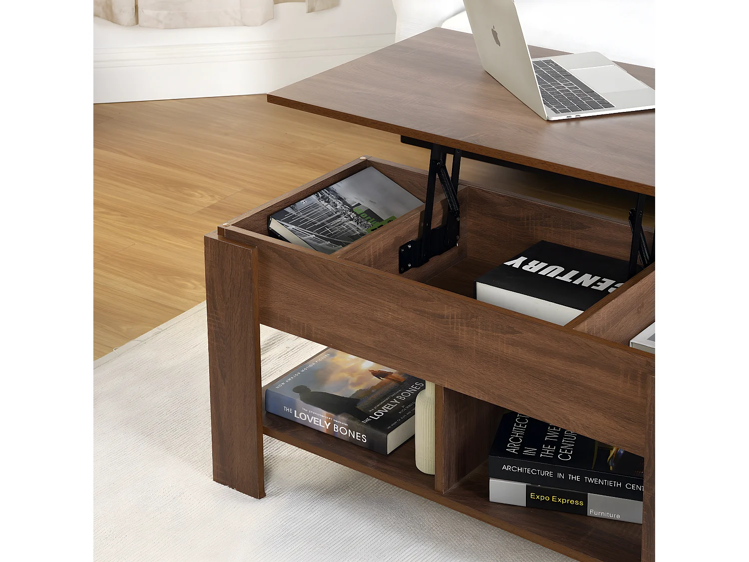 URBAN MEUBLE Table basse avec plateau relevable effet bois et marron 96*50CM