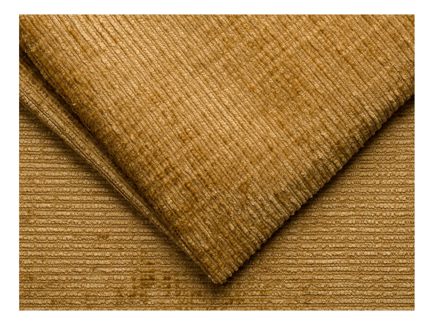 Express-driezitsslaapbank van mosterdgele stof met textuur - Bed 140 cm - Matras 18 cm LORETO